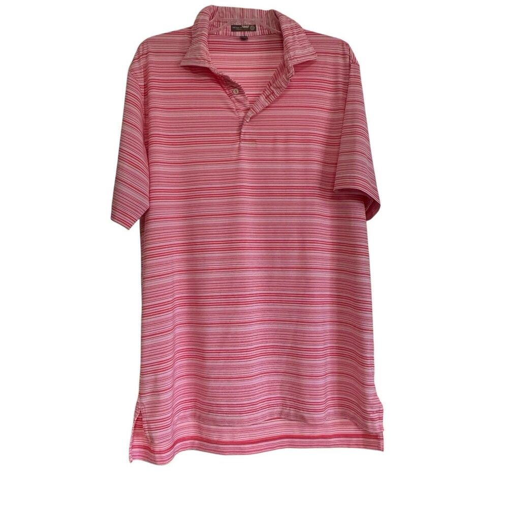 Peter Millar Summer Comfort Polo Golf Shirt‎ Men's Sz L White Coral Pink Stripe